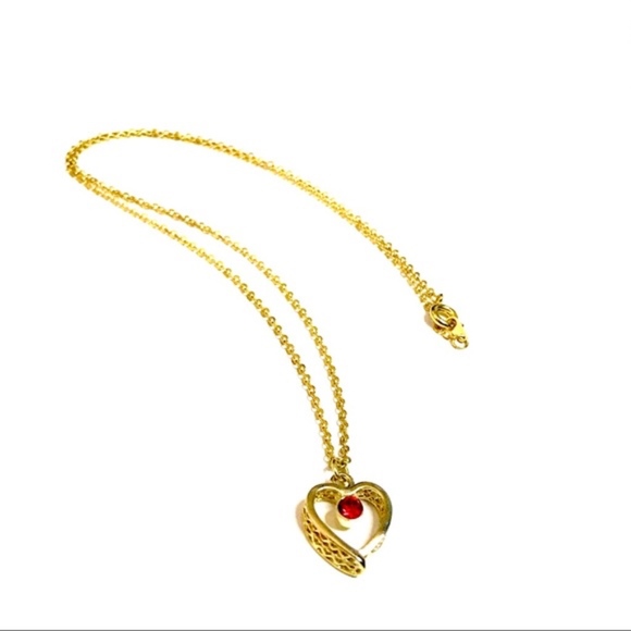 Adorable red crystal gold heart chain necklace - Picture 1 of 8